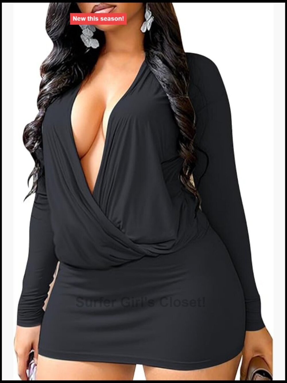Ruched Bodycon Mini Wrap Dress Long Sleeve V-Neck